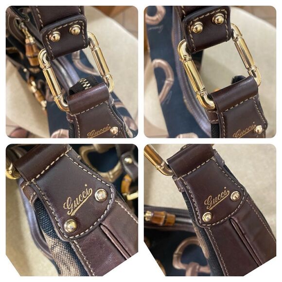 GUCCI Horsebit Canvas Leather Hobo Bag 💼 Brown/Black - Picture 11 of 16
